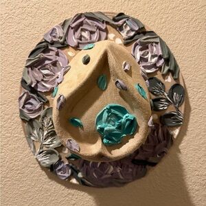 Floral Embellished Tan Hat